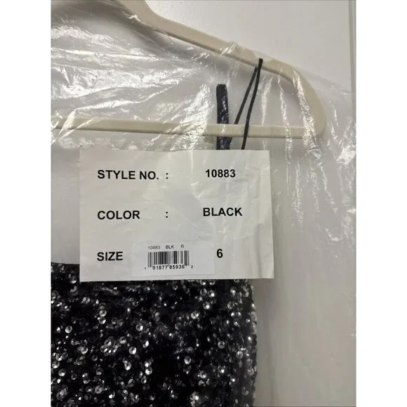 MAC DUGGAL Size 6 Black 10883 Embellished Scoop Neck Tiered Formal Gown Dress